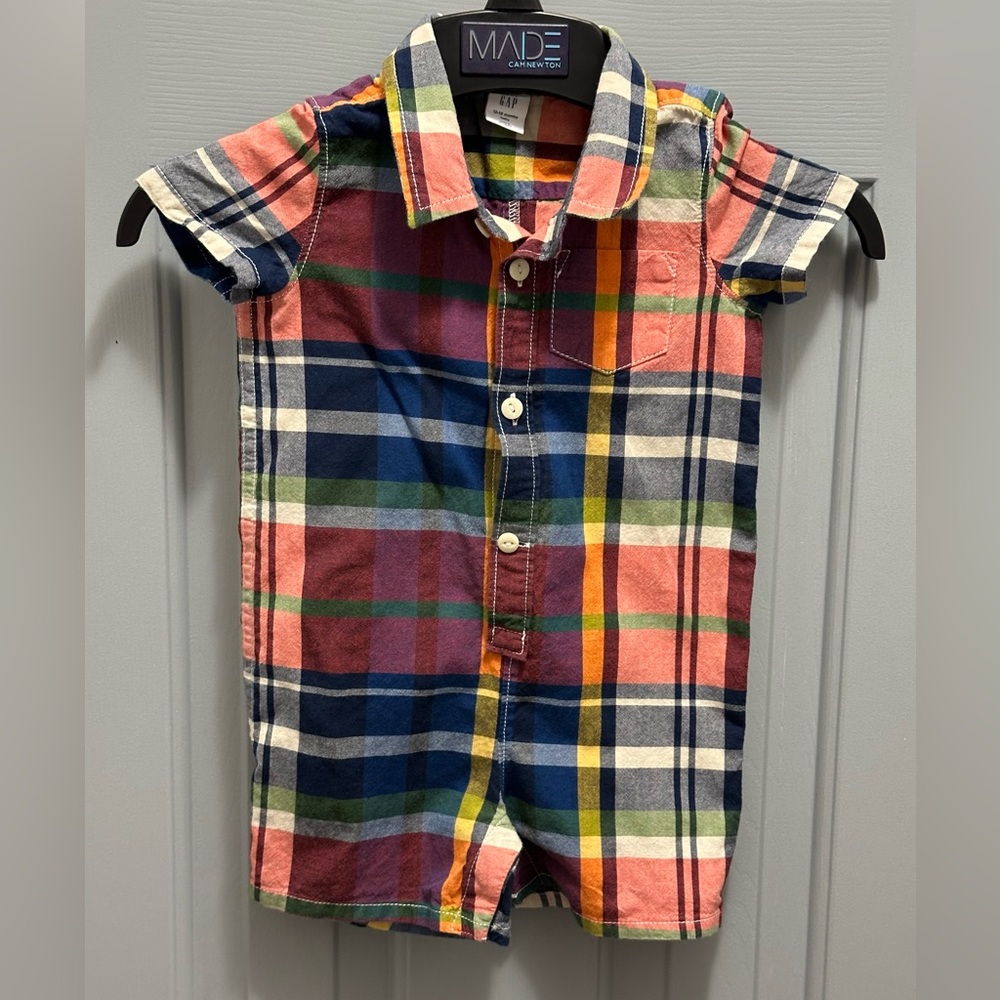 Baby Gap Boys 12-18 Mos Plaid Multicolor Dressy Shorts Shortie Shortall Romper